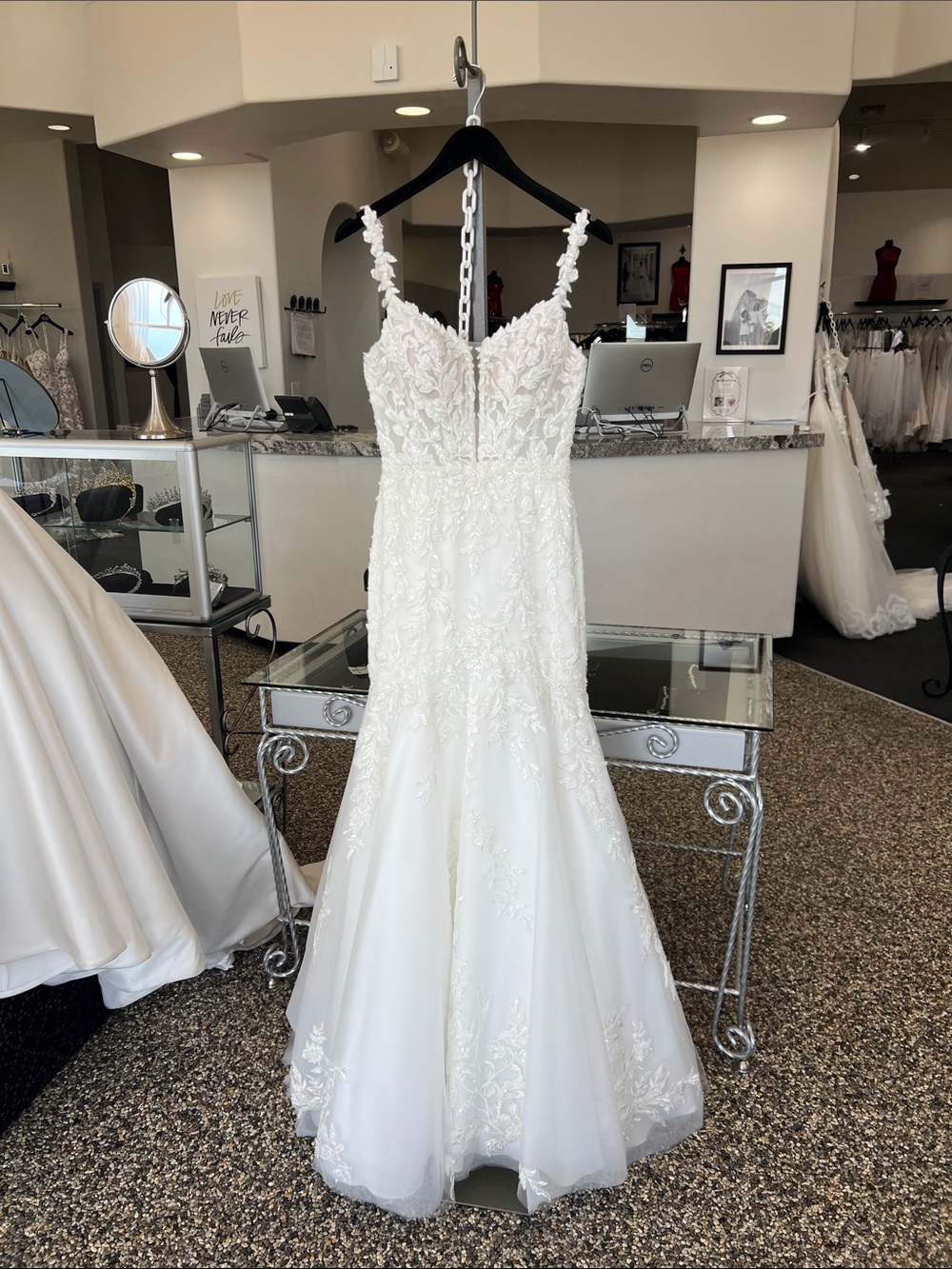 Ivory Lace Mermaid Wedding Dress with Thin Straps